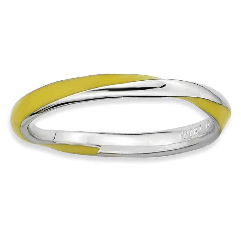 Elegant Necklaces And Bracelets At Limited-Time Offers 2.5mm Silver Twisted Yellow Enameled Stackable Band