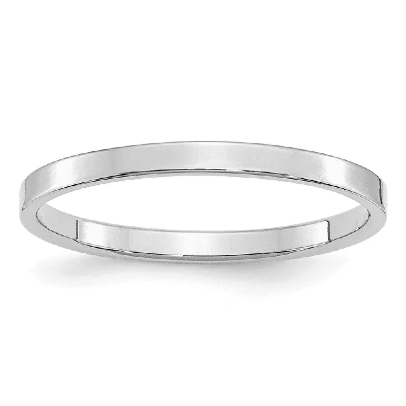 2mm Rhodium Plated Sterling Silver Light Flat Comfort Fit Band