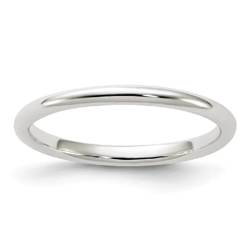 2mm Sterling Silver Polished Half Round Standard Fit Band