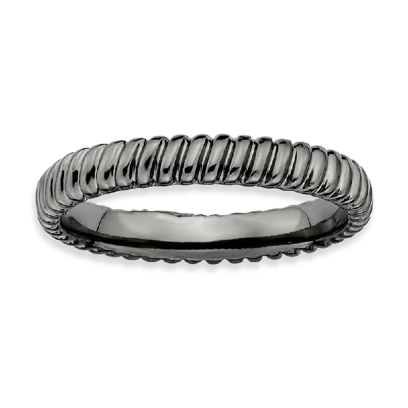 3.25mm Stackable Black Plated Silver Fluted Band