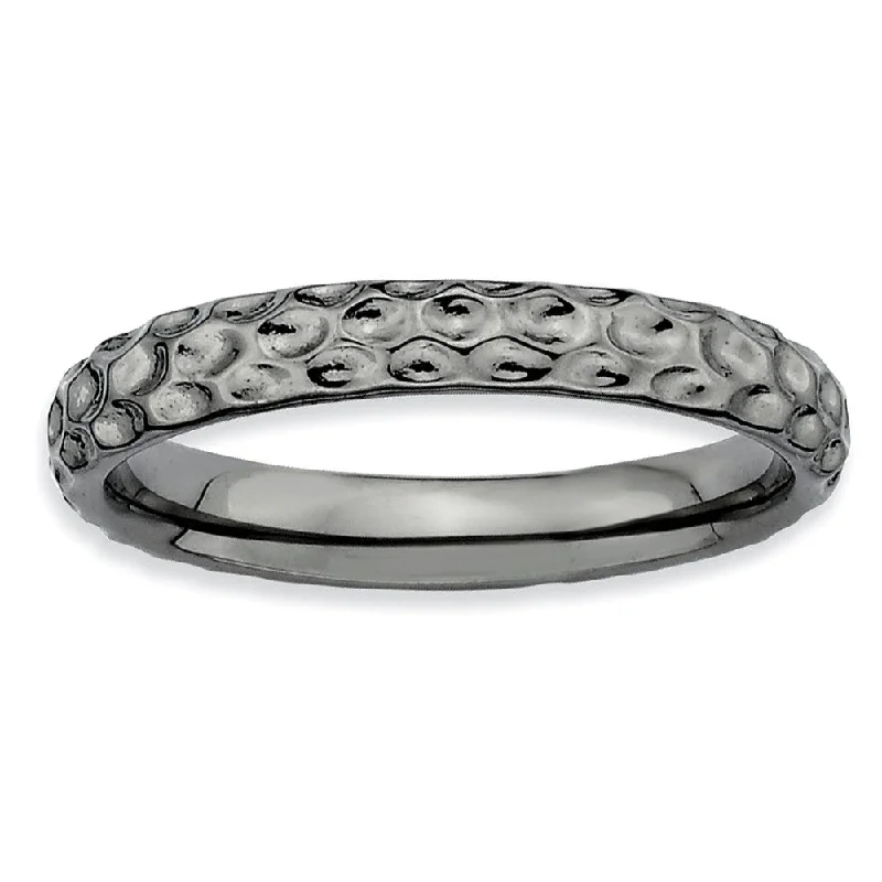 Unmissable Deals On Handmade Jewelry Collections 3.25mm Stackable Black Plated Silver Hammered Band