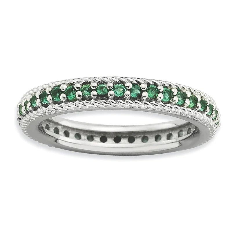 Everyday Jewelry Essentials Now On Sale 3.25mm Sterling Silver Stackable Created Emerald Eternity Ring