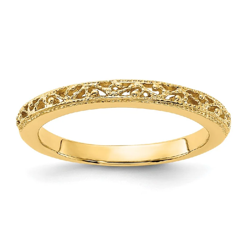 3mm 14K Yellow, White, or Rose Gold Filigree Tapered Band