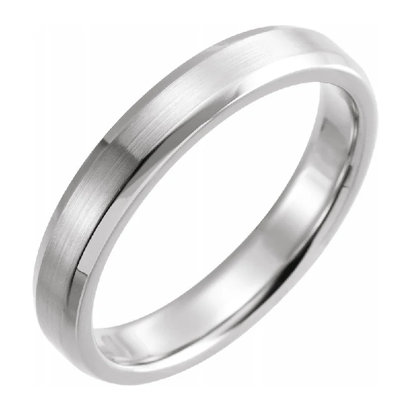 4mm 14K White Gold Beveled Edge Satin Comfort Fit Band