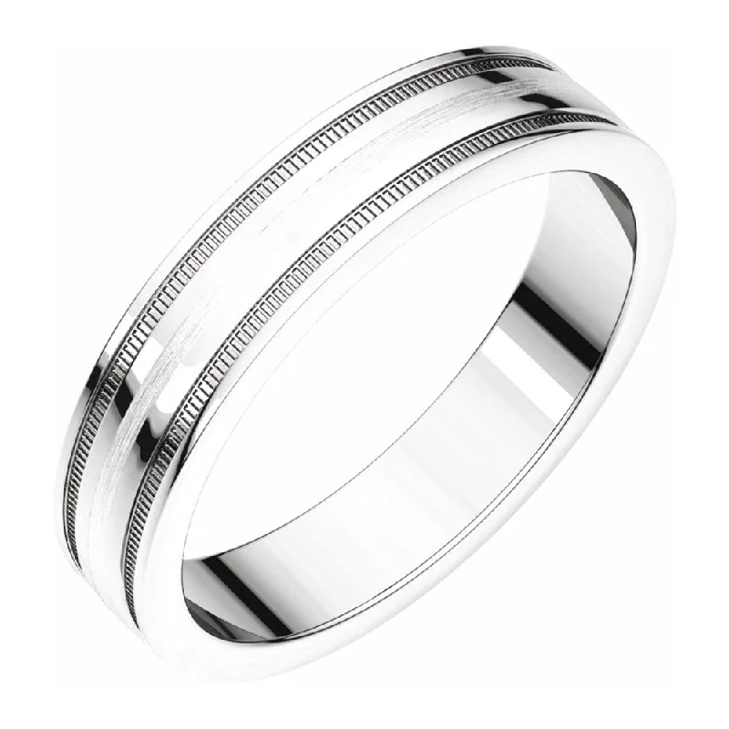 Exclusive Online Discounts On Stylish Jewelry 4mm 14K White Gold Flat Edge Satin Center Milgrain Comfort Fit Band