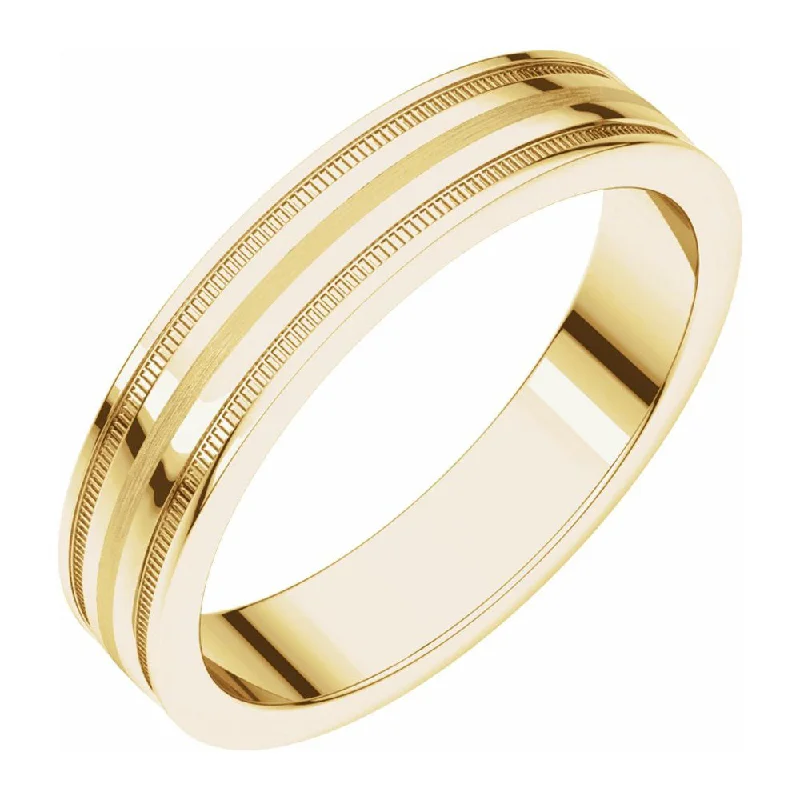 Luxury Jewelry At Unbeatable Discounts 4mm 14K Yellow Gold Flat Edge Satin Center Milgrain Comfort Fit Band