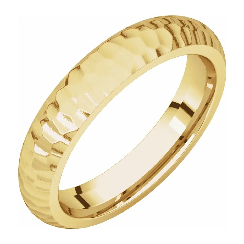 Flash Sale On Stunning Jewelry – Don't Miss Out 4mm 14K Yellow Gold Hammered Half Round Comfort Fit Band