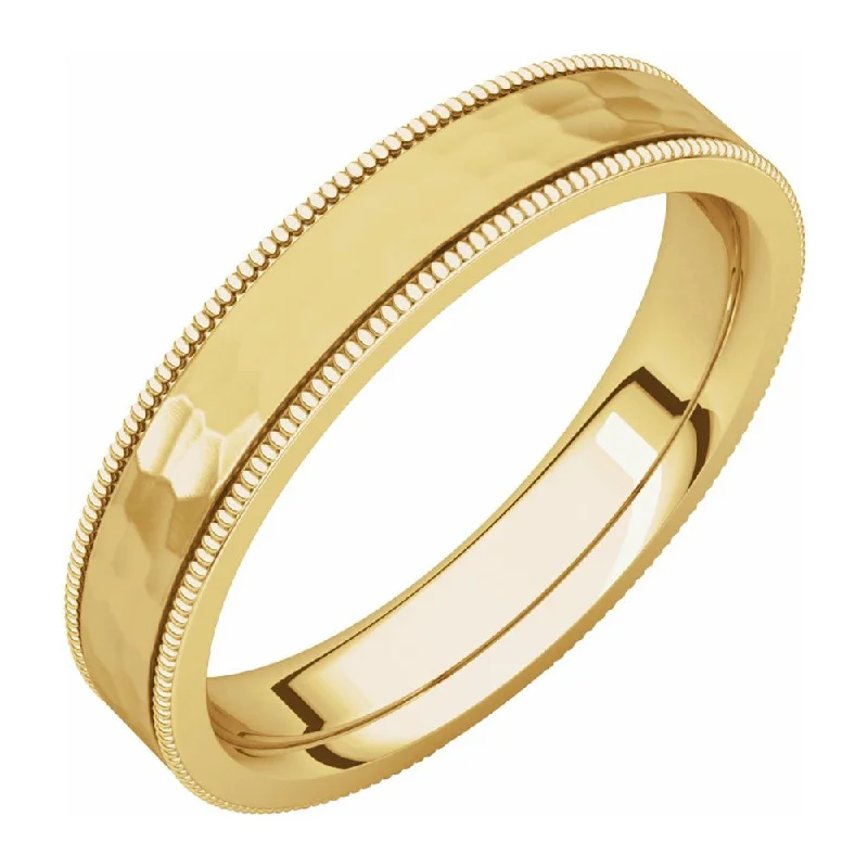 Trending Jewelry Styles Now At Limited-Time Discounts 4mm 14K Yellow Gold Milgrain Hammered Flat Comfort Fit Band