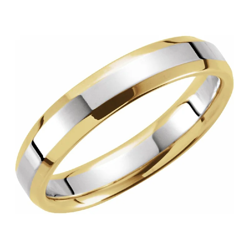 Elegant Jewelry, Exclusive Prices – Shop Now 4mm 14K Yellow & White Gold Beveled Edge Comfort Fit Band