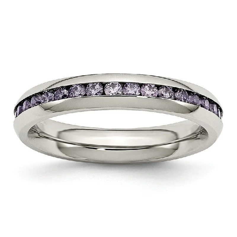 Buy More, Save More On Stunning Jewelry Pieces 4mm Stainless Steel And Purple Cubic Zirconia Stackable Band