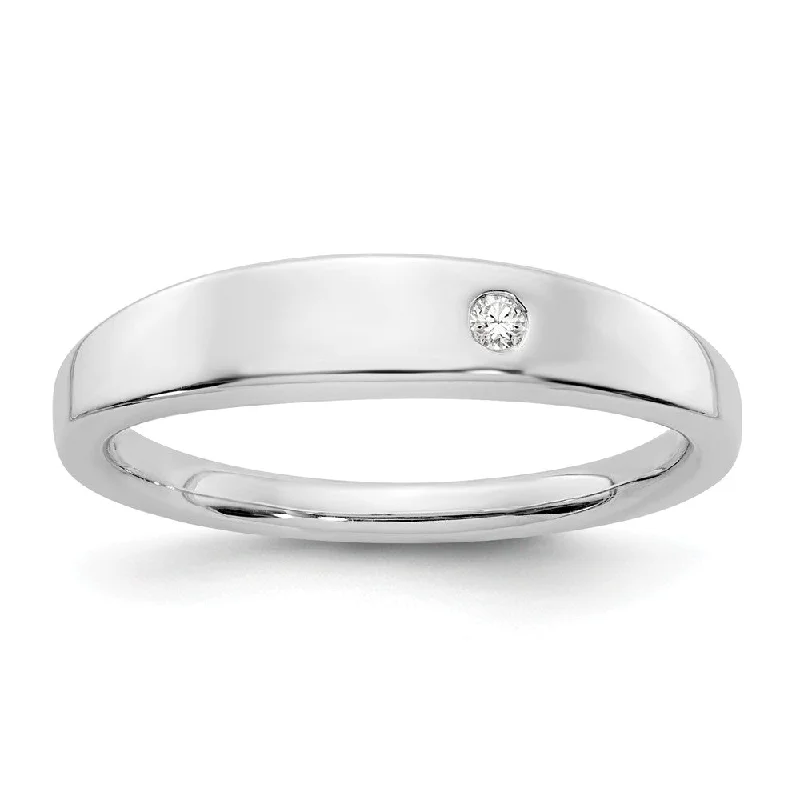 4mm Tapered 2pt Diamond Ring in Rhodium Plated Sterling Silver