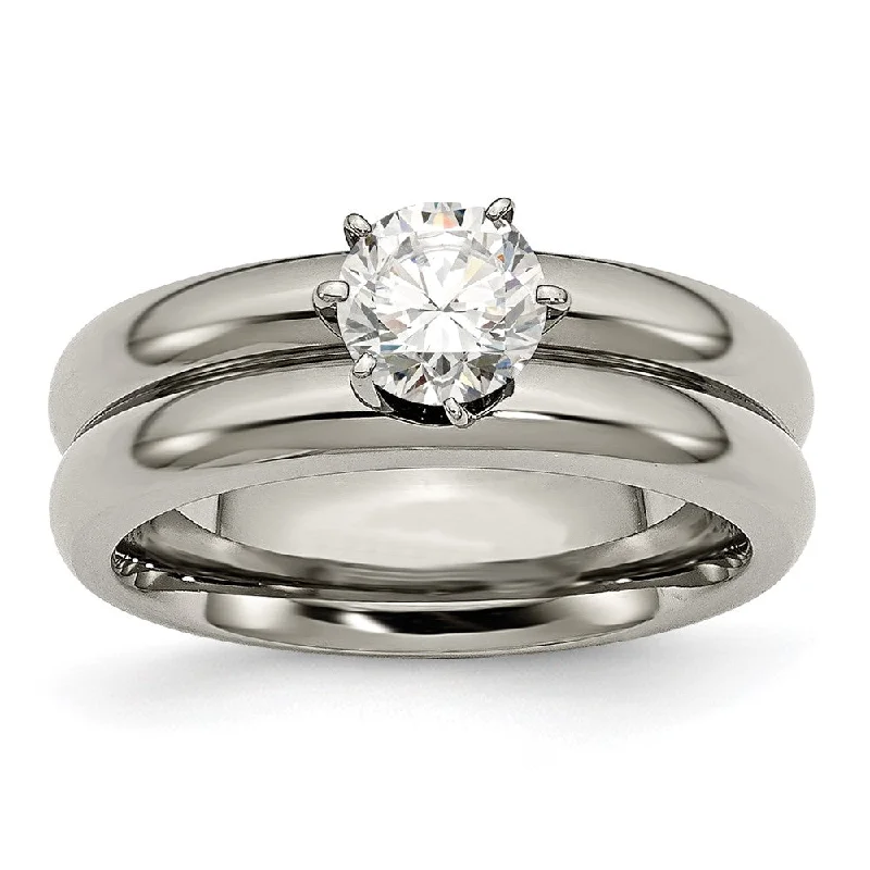 Your Perfect Accessory At The Perfect Price 5mm Titanium & CZ Polished Grooved Ring