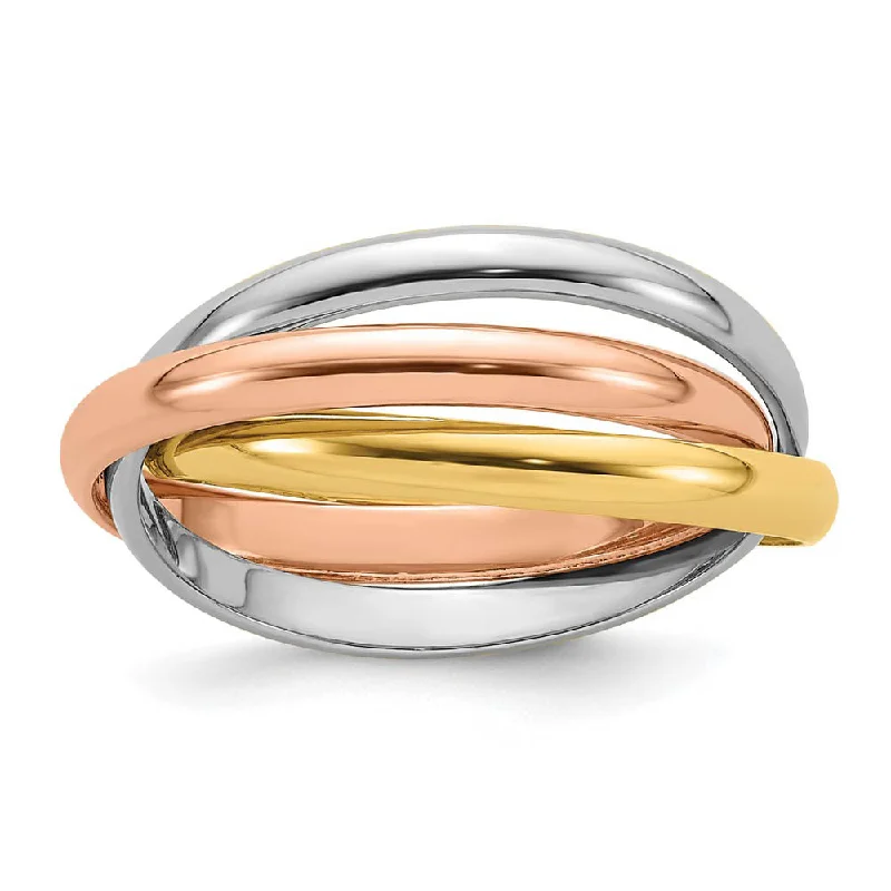 6mm 14K Yellow, White or Tri-Color Gold Three Band Rolling Ring