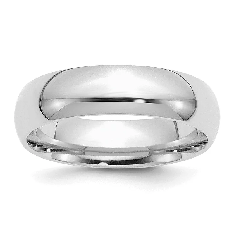 6mm Rhodium Plated Sterling Silver Domed Comfort Fit Band