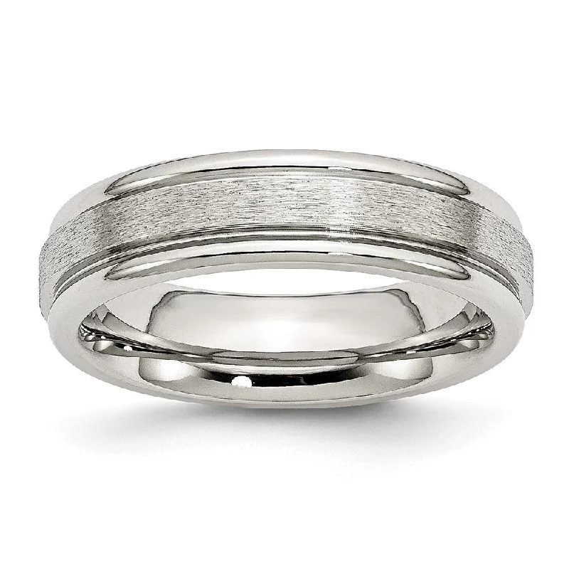 Shop Dazzling Rings, Earrings, And More At Special Discounts 6mm Stainless Steel Brushed Center Polished Grooved Edge Band