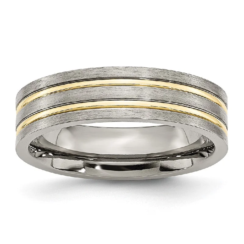 Premium Jewelry At Promotional Prices – Shine Today 6mm Titanium Gold Tone Plated Grooved Flat Standard Fit Band