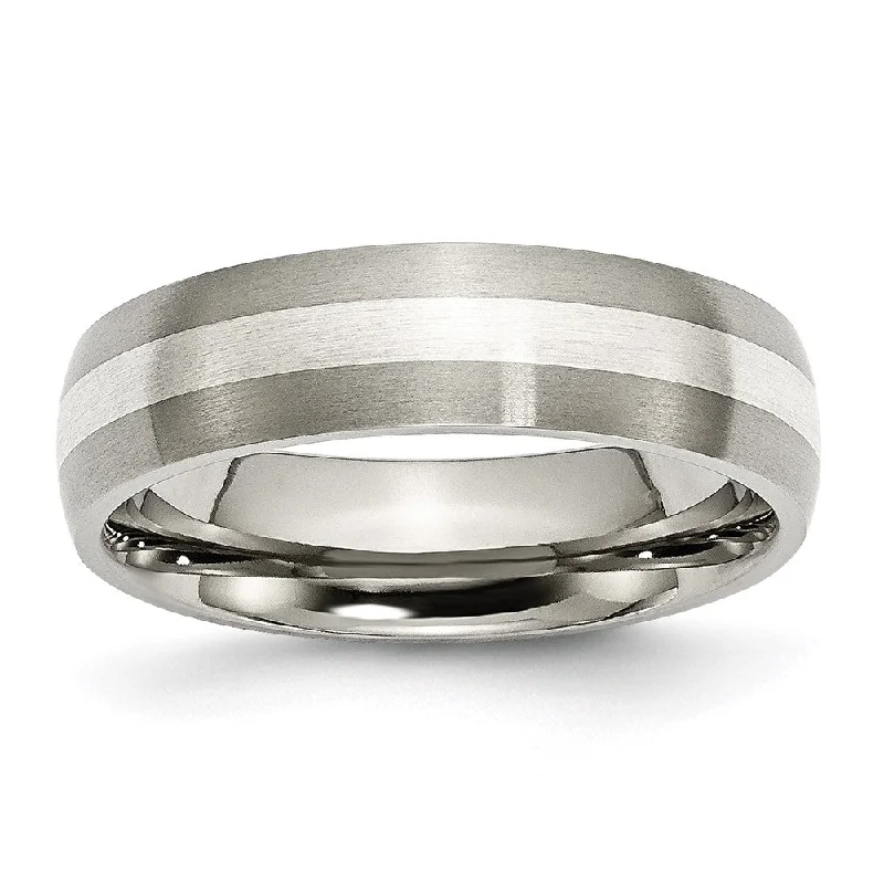 6mm Titanium & Sterling Silver Brushed Domed Standard Fit Band