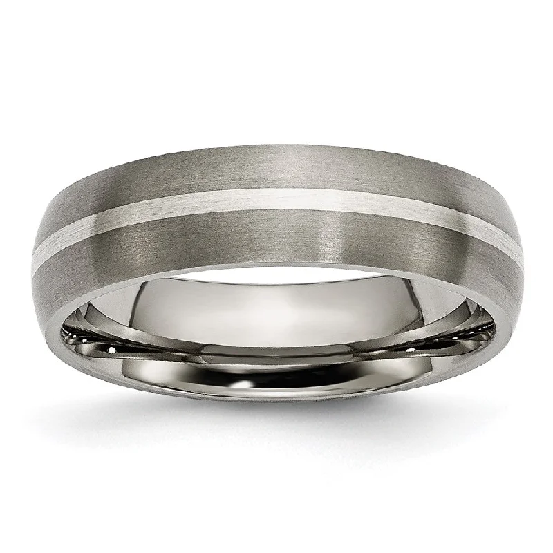 Affordable Glamour – Must-Have Jewelry At Special Rates 6mm Titanium & Sterling Silver Inlay Brushed Domed Band