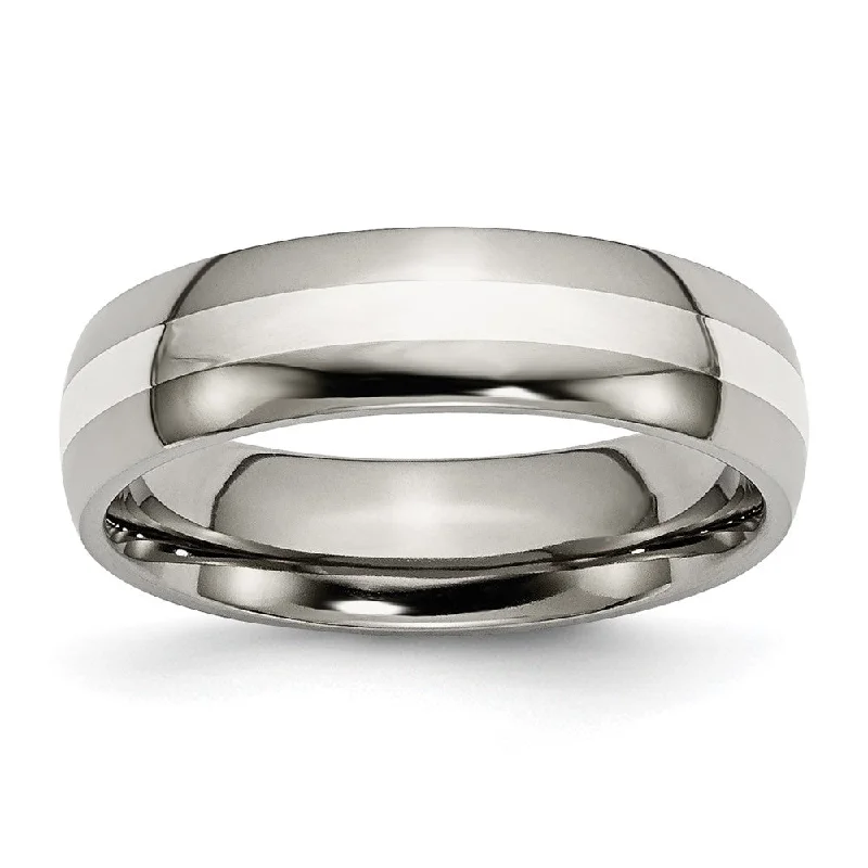 6mm Titanium & Sterling Silver Inlay Polished Domed Standard Fit Band