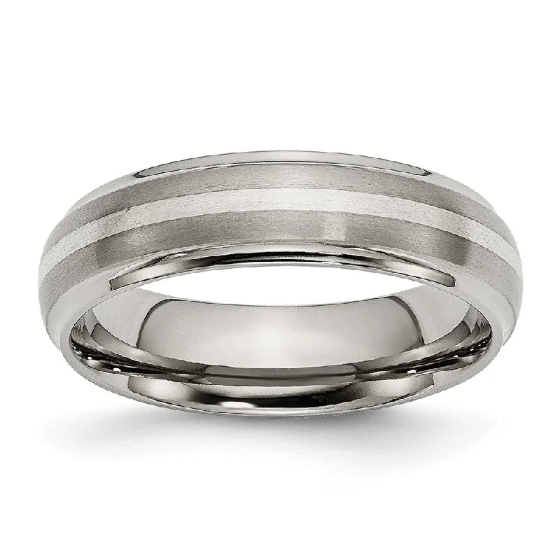 Best-Selling Jewelry Styles Now At Exclusive Discounts 6mm Titanium & Sterling Silver Ridged Edge Standard Fit Band