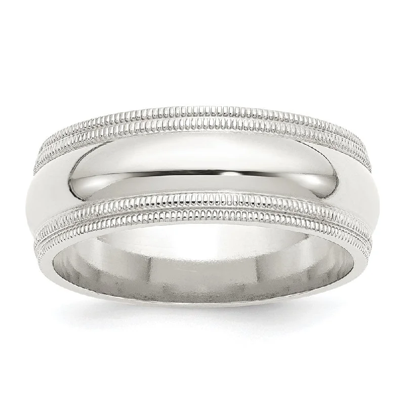 8mm Sterling Silver Double Milgrain Edge Comfort Fit Band