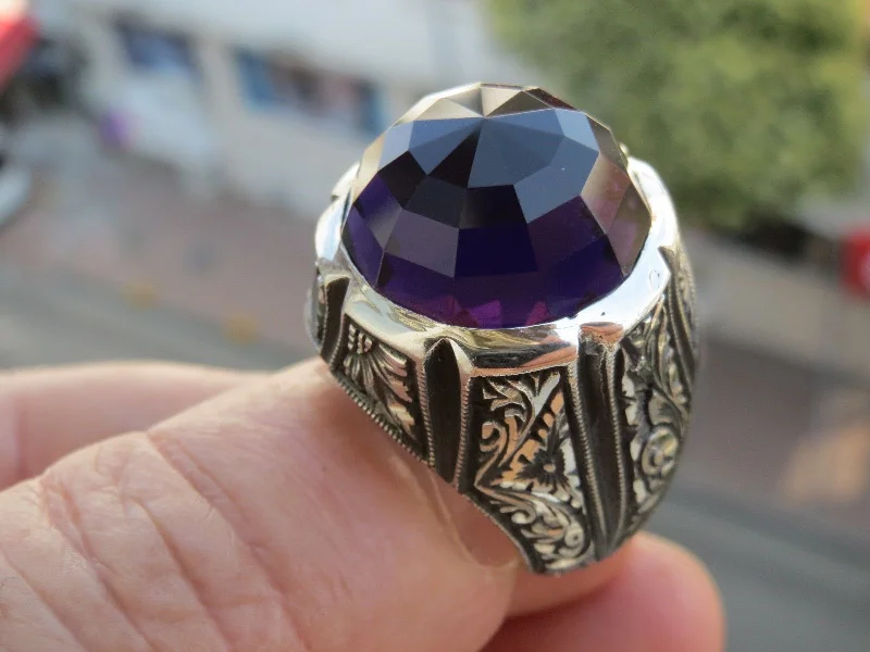 Affordable Luxury Jewelry For Every Occasion Turkish Handmade Jewelry 925 Sterling Silver Amethyst Stone Men's Rings