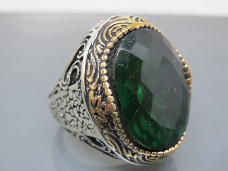 Turkish Handmade Jewelry 925 Sterling Silver Emerald Stone Mens Rings