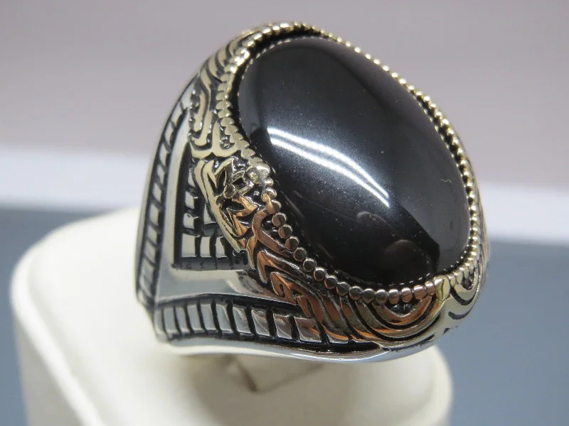 Turkish Handmade Jewelry 925 Sterling Silver Onyx Stone Mens Rings