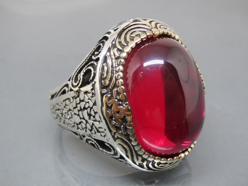 Limited-Time Offer On Elegant Jewelry Pieces Turkish Handmade Jewelry 925 Sterling Silver Ruby Stone Mens Rings