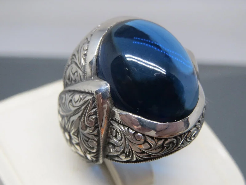 Beautiful Jewelry, Breathtaking Discounts – Hurry In Turkish Handmade Jewelry 925 Sterling Silver Sapphire Stone Engraved Mens Rings