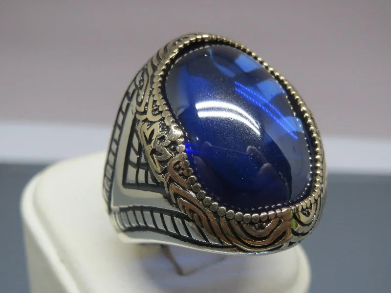 Jewelry Clearance Sale – Final Reductions Turkish Handmade Jewelry 925 Sterling Silver Sapphire Stone Mens Rings