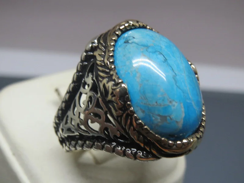 Turkish Handmade Jewelry 925 Sterling Silver Turquoise Stone Mens Rings