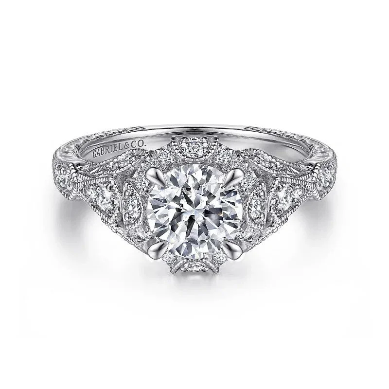 Last Chance To Shop High-End Jewelry At Markdown Prices Annadale - Unique 14K White Gold Vintage Inspired Diamond Halo Engagement Ring (Setting Only)