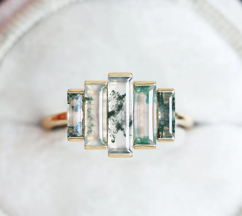 Daphne Moss Agate Baguette Ring