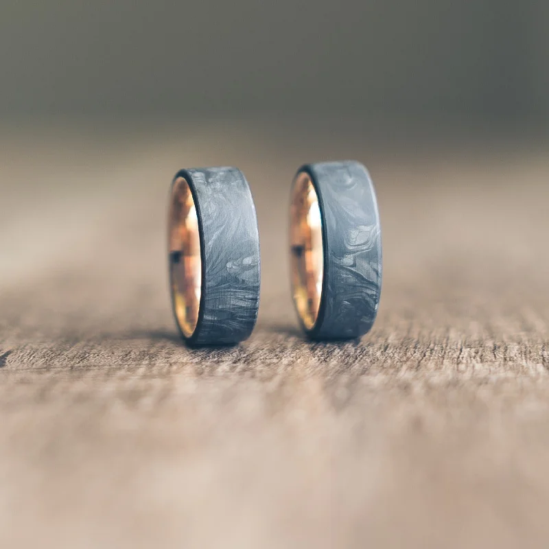 "Athena"  Forged Carbon Fiber/Rose Gold Tungsten Ring