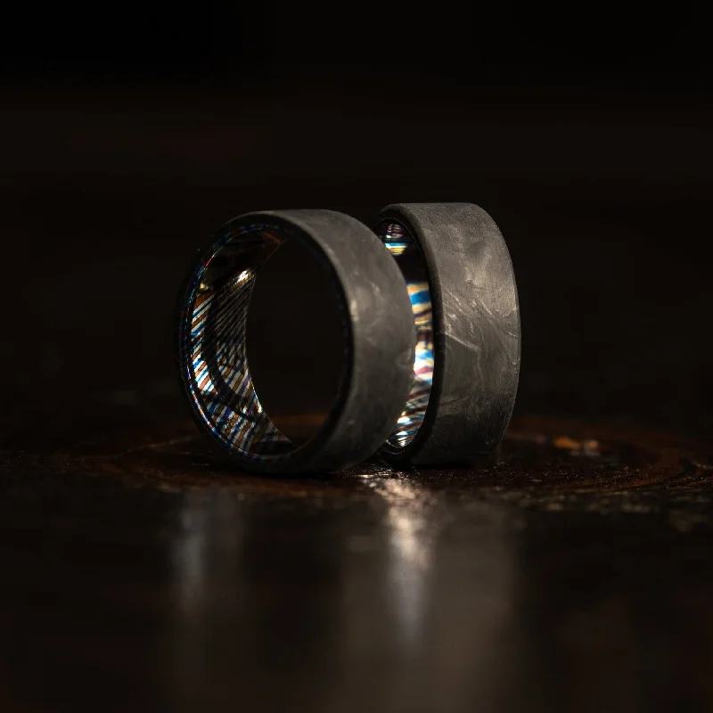 Don't Miss Our Biggest Jewelry Sale Of The Season "Athena"  Forged Carbon Fiber/Timascus Titanium Ring