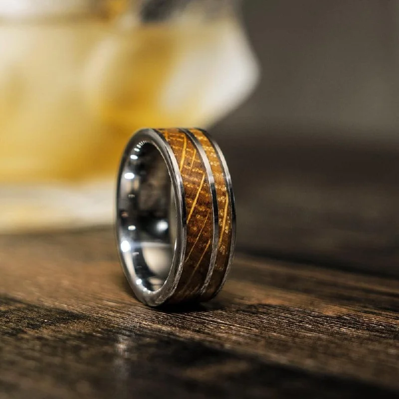 "Atlas"  Whisky Barrel Silver Tungsten Ring