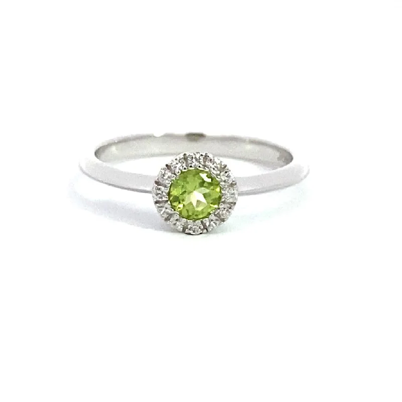 Exclusive Gemstone Jewelry At Special Prices August Birthstone Ring: Sterling Silver Peridot Halo Ring