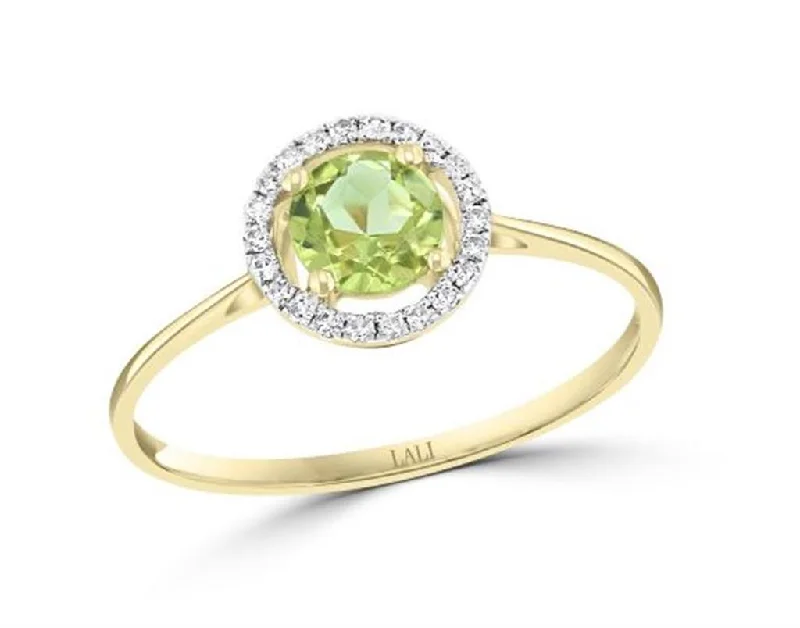 Flash Sale On Elegant Jewelry – Don't Miss Out August Birthstone Rings: 14K Yellow Gold Diamond And Peridot Halo Ring