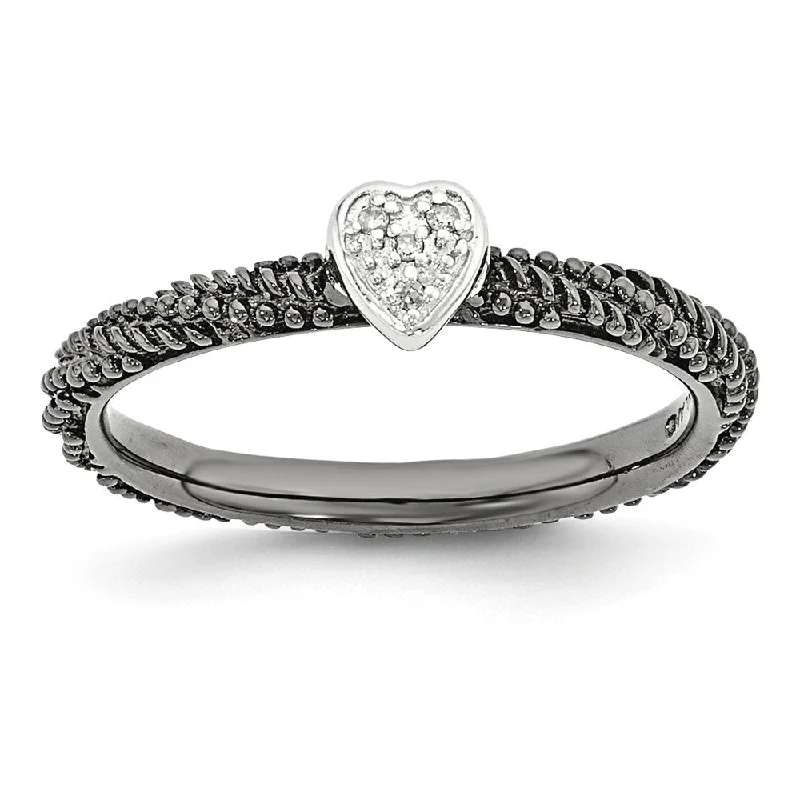 High-End Jewelry, Now More Affordable Than Ever Black Plated Sterling Silver .02 Ctw Diamond 5mm Heart Stackable  Ring