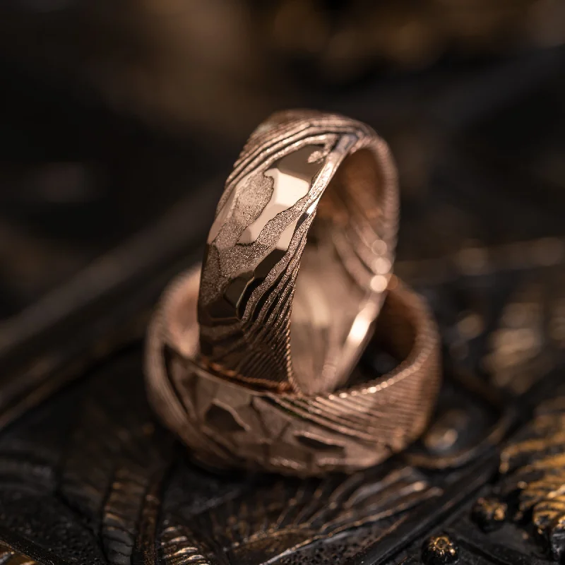 Jewelry Deals That Outshine The Rest Hammered "Poseidon" Rose Gold Steel Ring- Full Polish