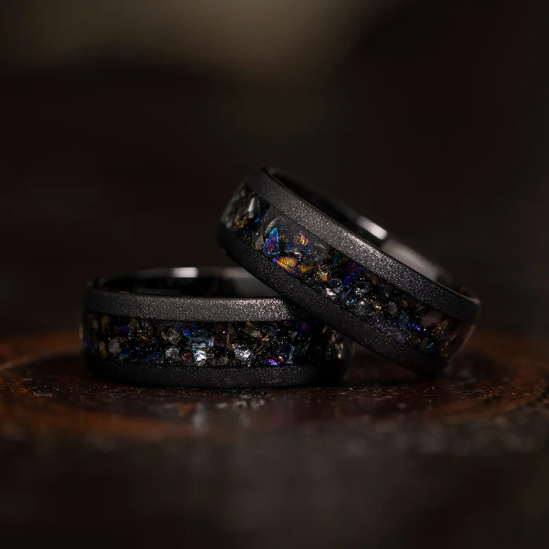 Unmissable Jewelry Discounts – Elevate Your Look For Less "Zeus" Domed Dark Nebula Ring- Meteorite and Opal- Black 8mm