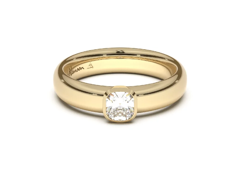 Customized Silver Jewelry For Unique Style Cushion Elegant Engagement Ring, Yellow Gold