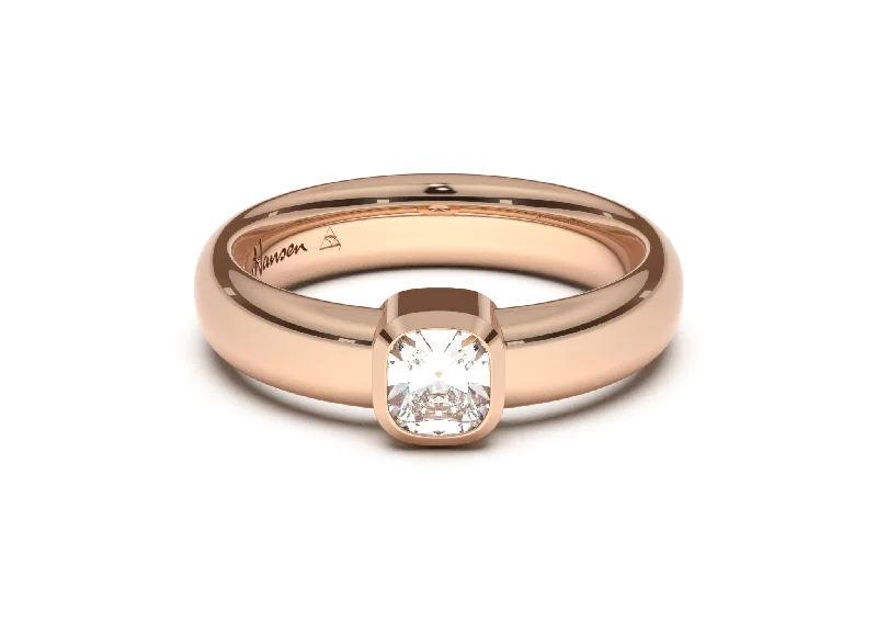 Dainty Floral Jewelry For Feminine Elegance Cushion Modern Engagement Ring, Red Gold