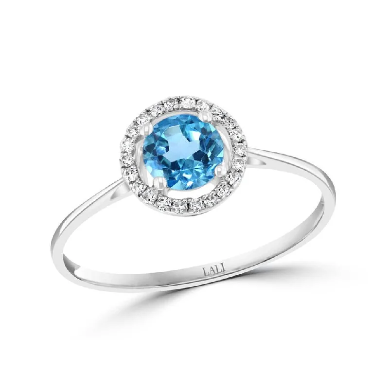 Exclusive Jewelry Markdowns – Limited-Time Offer December Birthstone Rings: 14K White Gold Diamond And Swiss Blue Topaz Halo Ring