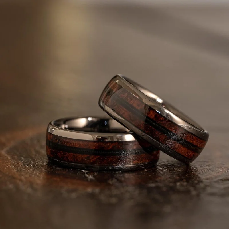 Trendy And Classic Jewelry Now At Reduced Prices "Dionysus"  Ironwood Wood x Guitar String Ring- Gunmetal Tungsten