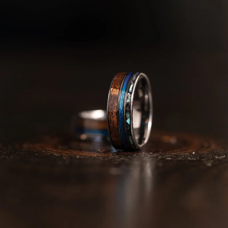 Trending Jewelry Styles Now At Limited-Time Discounts "Dionysus"  Koa Wood x Abalone x Fishing Line- Gunmetal Tungsten