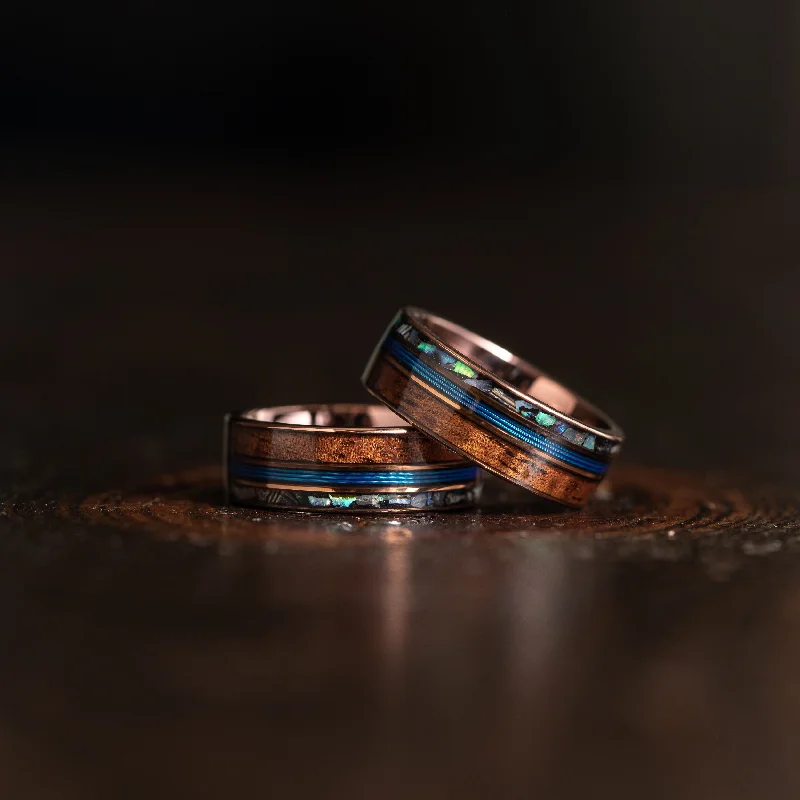 Huge Savings On Timeless Jewelry Collections "Dionysus"  Koa Wood x Abalone x Fishing Line- Smoked Rose Gold Tungsten