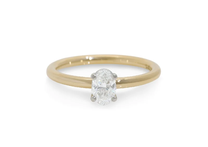 Ellipse Diamond Engagement Ring, Yellow Gold & Platinum