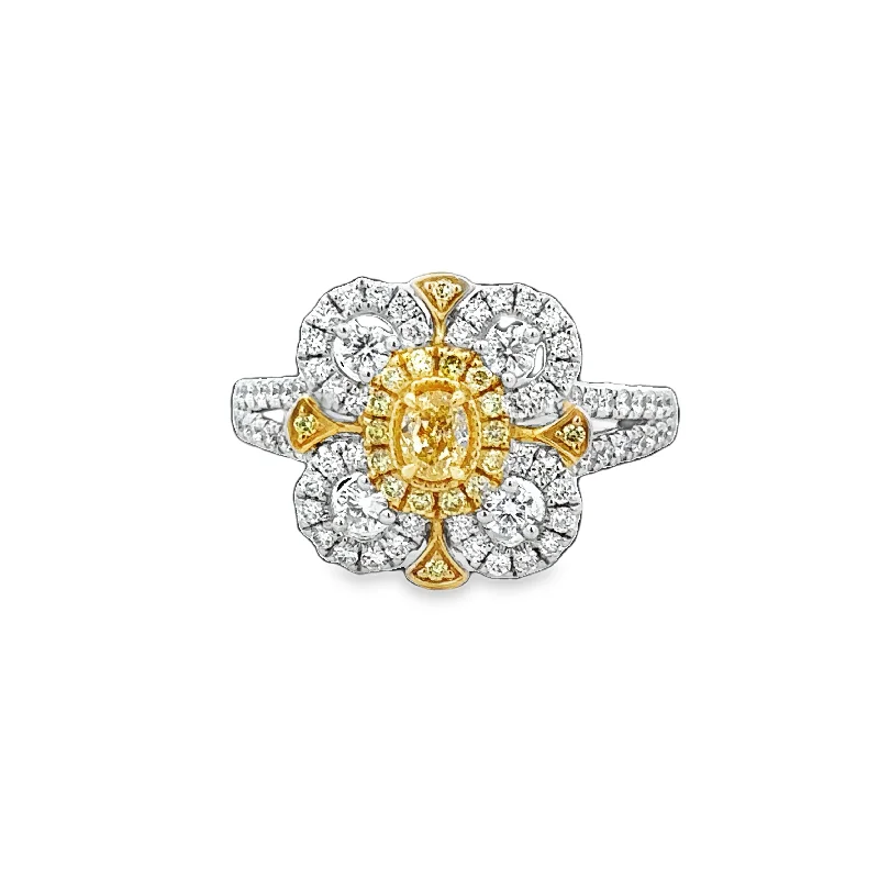 Fancy Yellow Floral Diamond Ring in 18k Gold